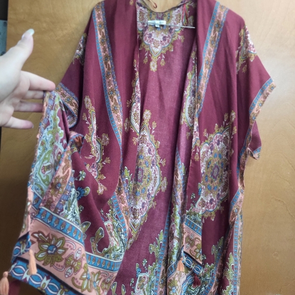 Tops - Magenta Boho Floral Mandala Tassle Cardigan One Sz